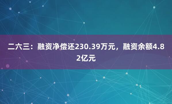 二六三：融资净偿还230.39万元，融资余额4.82亿元