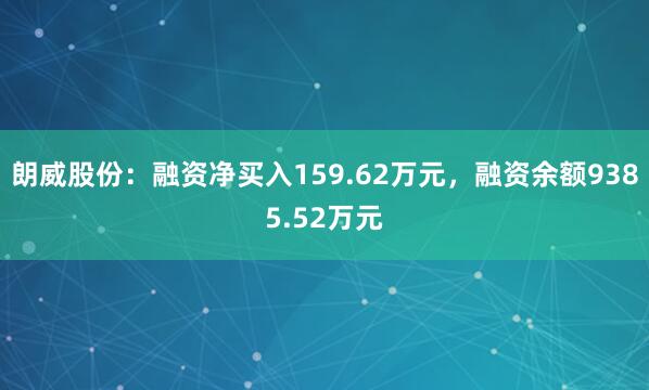 朗威股份：融资净买入159.62万元，融资余额9385.52万元