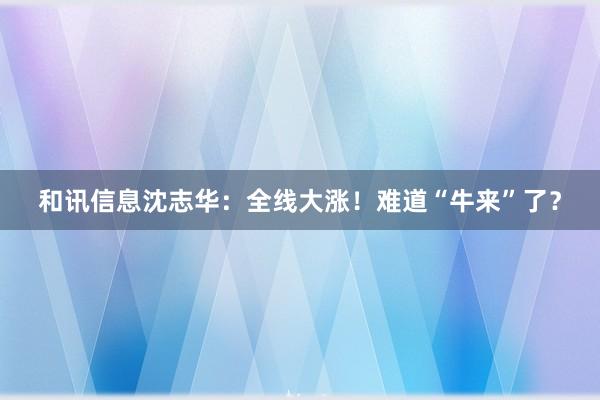 和讯信息沈志华：全线大涨！难道“牛来”了？