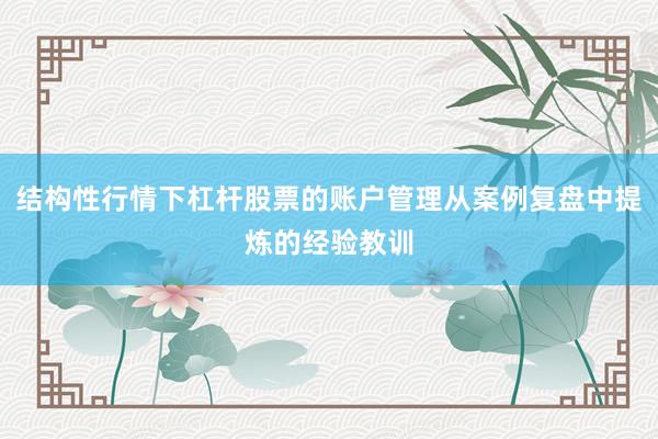 结构性行情下杠杆股票的账户管理从案例复盘中提炼的经验教训