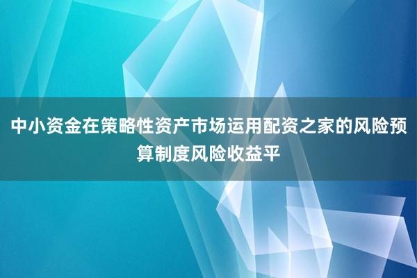 中小资金在策略性资产市场运用配资之家的风险预算制度风险收益平