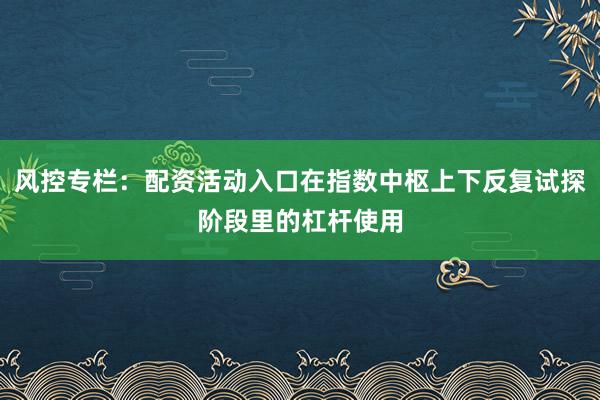 风控专栏：配资活动入口在指数中枢上下反复试探阶段里的杠杆使用