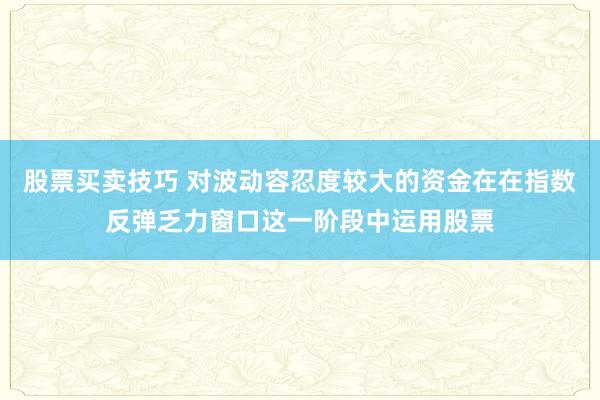股票买卖技巧 对波动容忍度较大的资金在在指数反弹乏力窗口这一阶段中运用股票