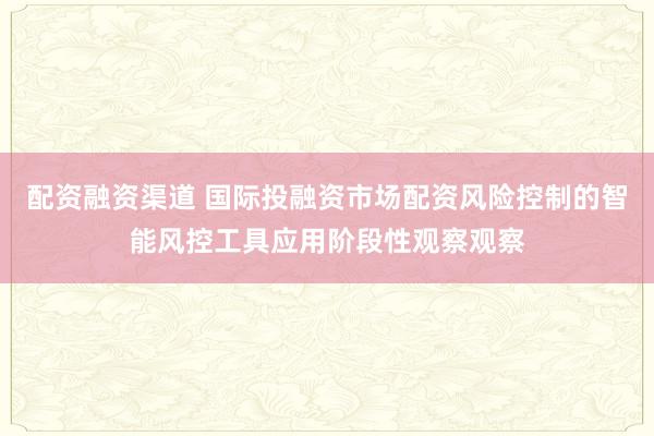 配资融资渠道 国际投融资市场配资风险控制的智能风控工具应用阶段性观察观察