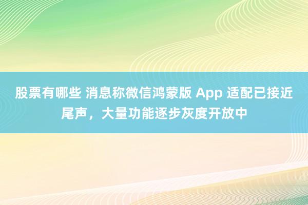 股票有哪些 消息称微信鸿蒙版 App 适配已接近尾声，大量功能逐步灰度开放中