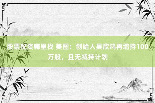 股票配资哪里找 美图：创始人吴欣鸿再增持100万股，且无减持计划