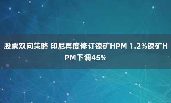 股票双向策略 印尼再度修订镍矿HPM 1.2%镍矿HPM下调45%