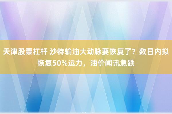 天津股票杠杆 沙特输油大动脉要恢复了？数日内拟恢复50%运力，油价闻讯急跌