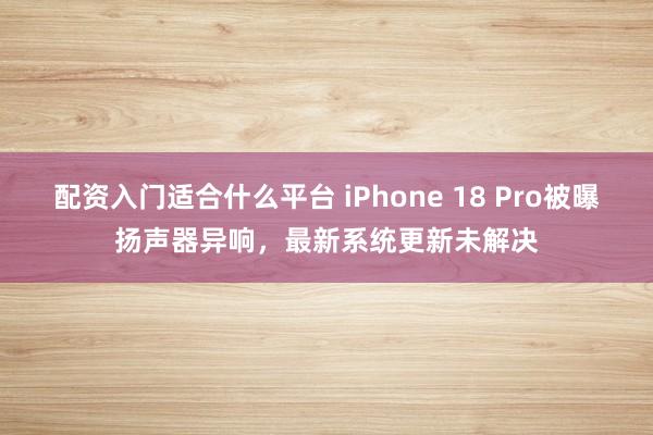 配资入门适合什么平台 iPhone 18 Pro被曝扬声器异响，最新系统更新未解决